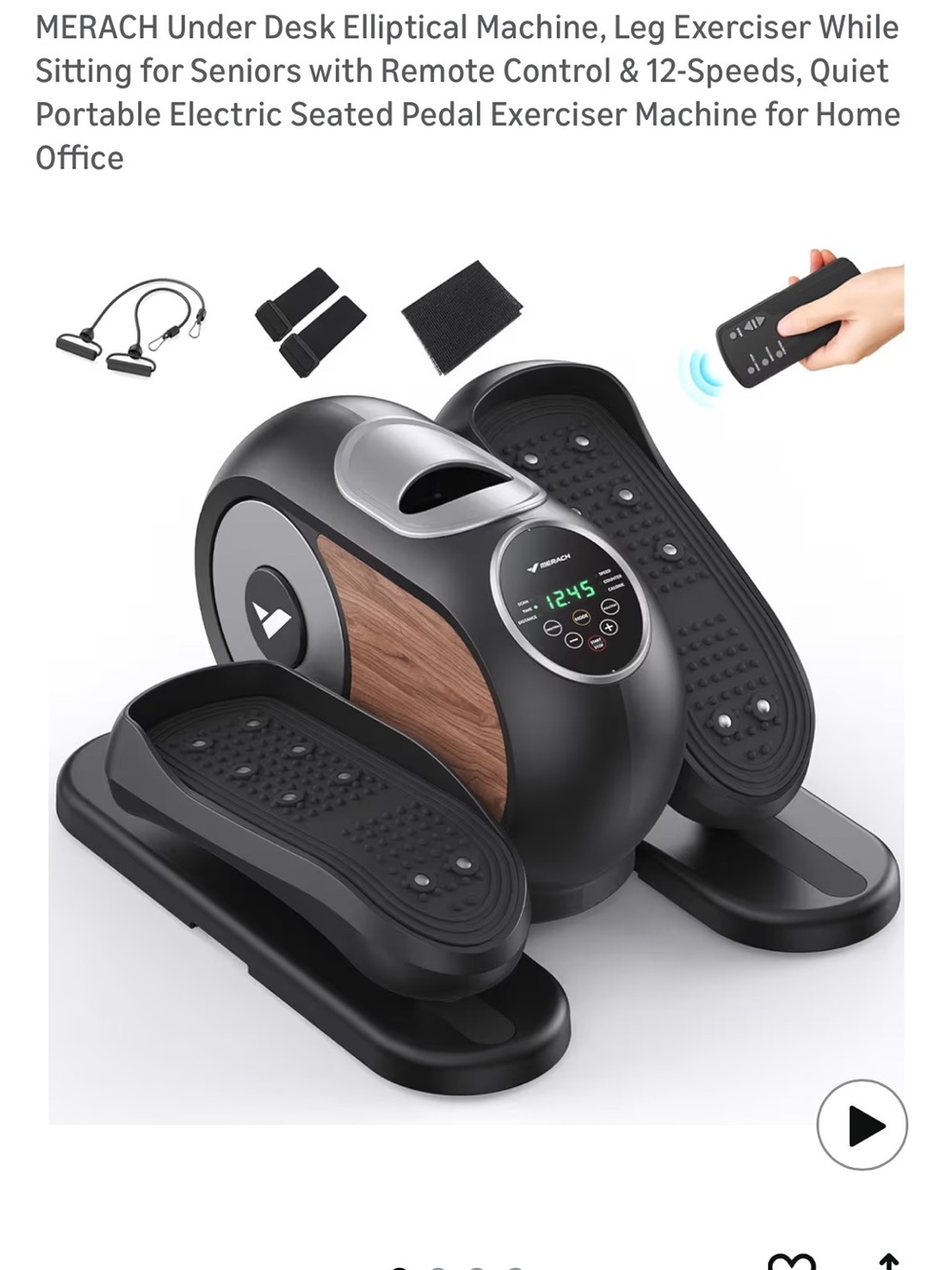 Black Under-Desk Elliptical Pedal Exerciser
